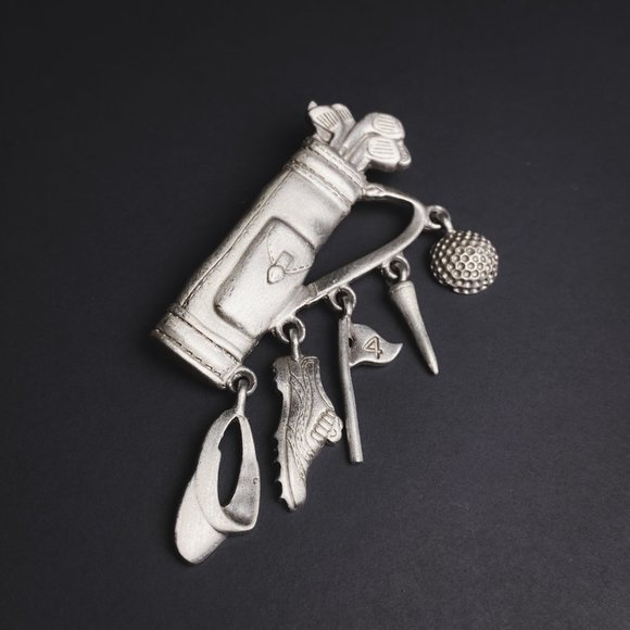 Jonette Jewelry Jewelry - Vintage JJ Jonette Jewelry Golf Clubs Bag Shoe Flag Silver Tone Charm Brooch